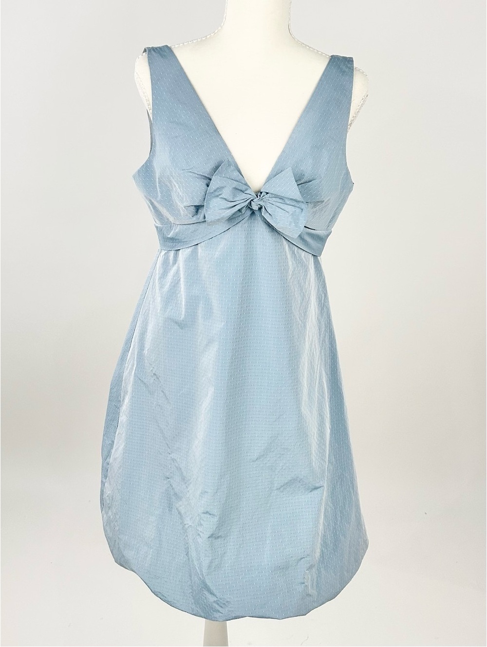 BCBGMAXAZRIA Silk Swiss Dot Bow Dress Blue Size 8 Coquette Balletcore